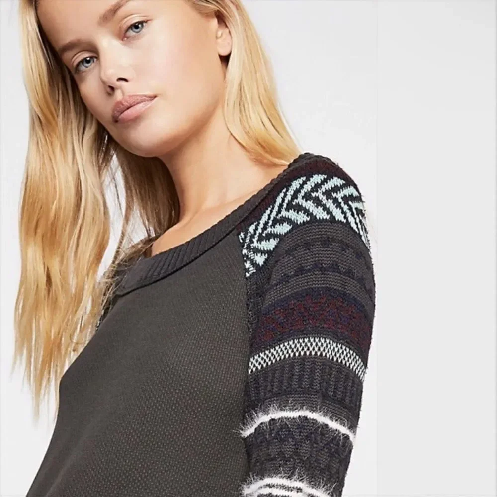 FREE PEOPLE Fairground Thermal Top Washed Black Gray Women’s Size XS